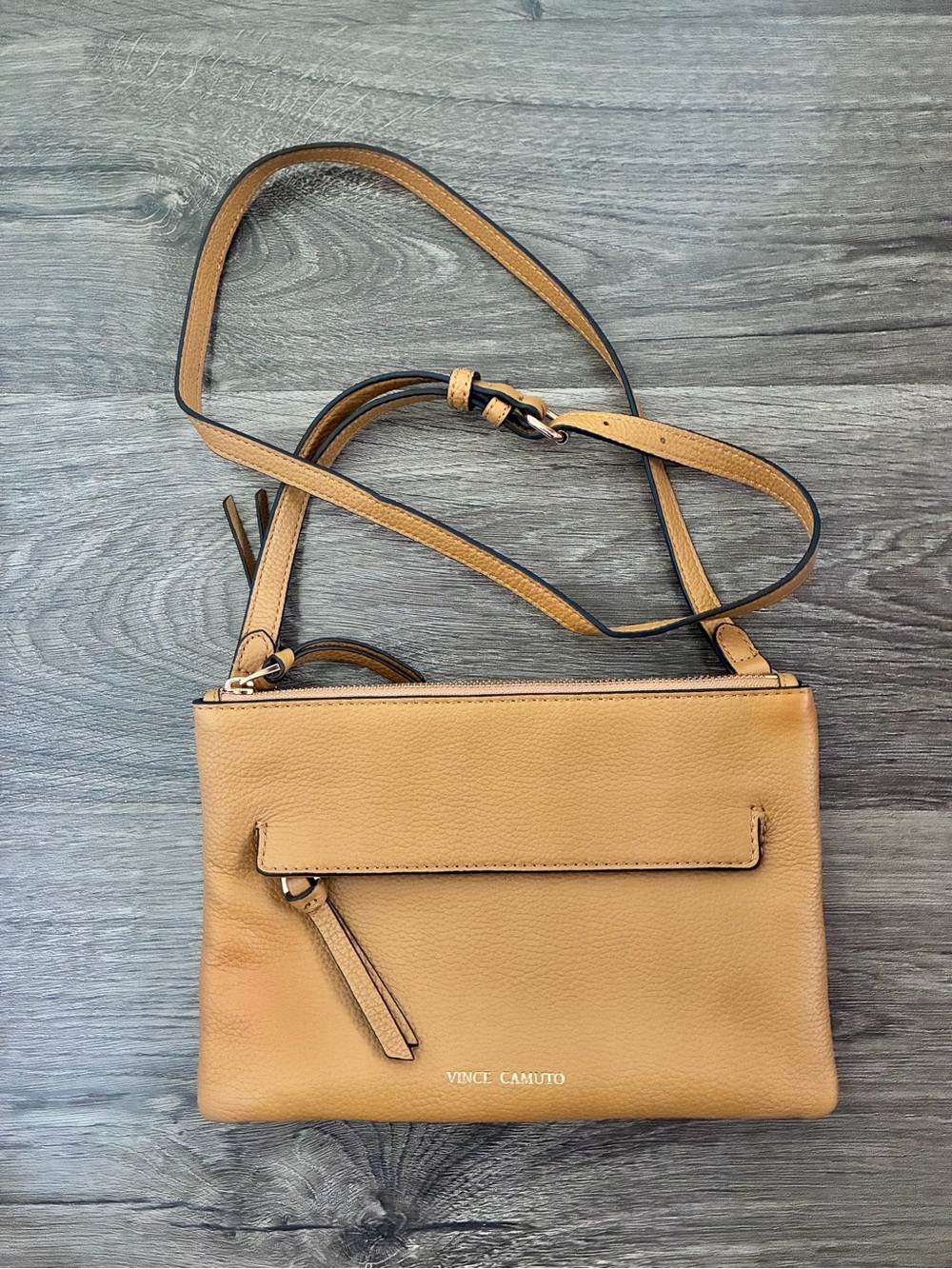 Vince Camuto Saddle Tan Pebbled Leather Crossbody